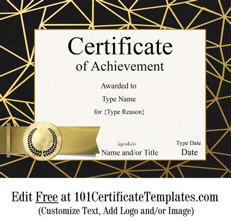 Free Customizable Certificate of Achievement Editable & Printable