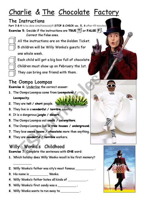 Printable Charlie And The Chocolate Factory Worksheets Pdf
