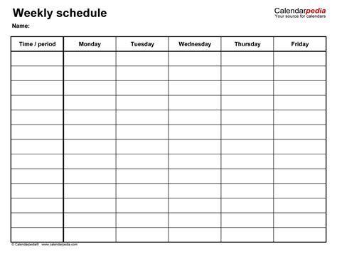 Printable Chart Weekly Schedule