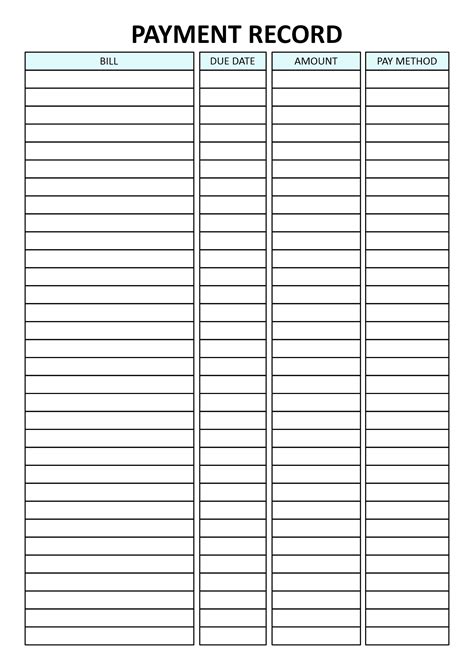 Printable Check Payment Record Sheet