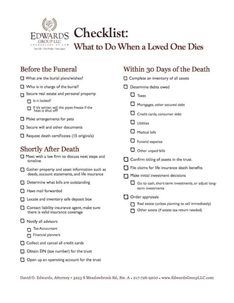Printable Checklist After Death Of Parent