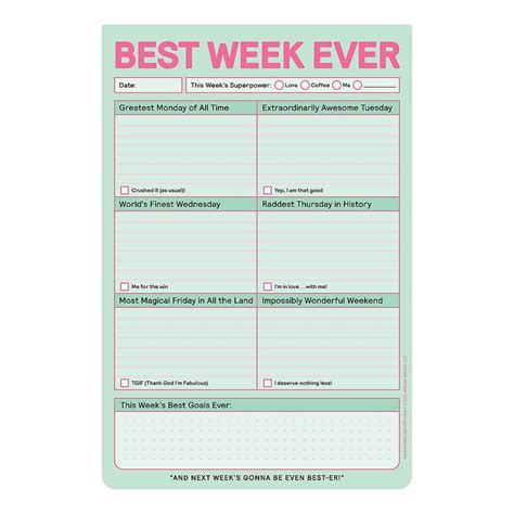 Printable Checklist For Best Week Ever