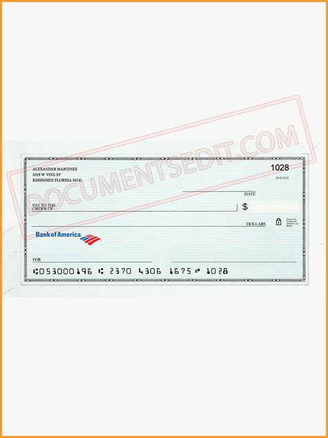 printable checks bank of america