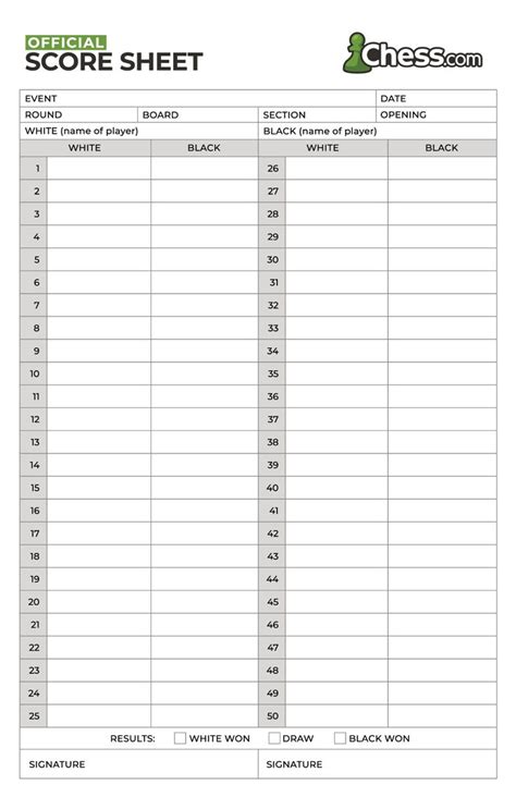 Printable Chess Score Sheet