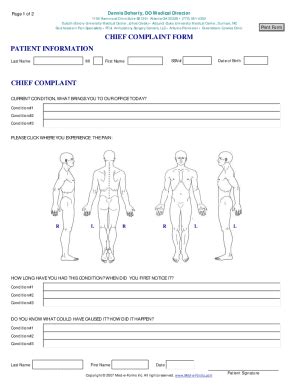 Printable Chief Complain Form