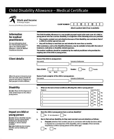 Printable Child Disability Form