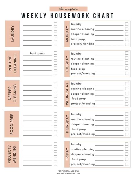 Printable Chore Chart For Adults