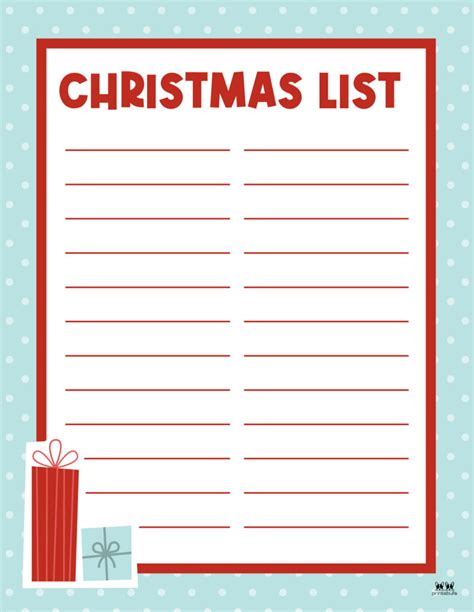 Printable Christmas Lists Template