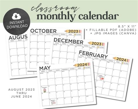 Printable Classroom Monthly Calendar