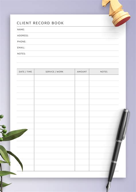 Printable Client Record Card Template Free