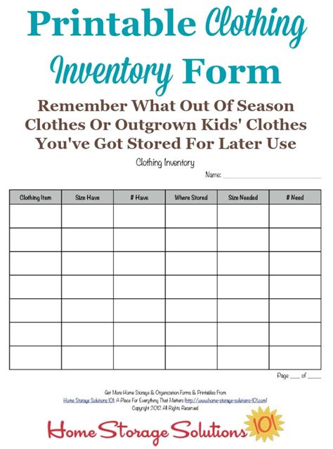 Printable Clothes Inventory List