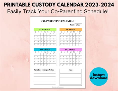 Printable Co Parenting Calendar