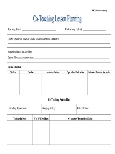 Printable Co-Teaching Lesson Plan Template
