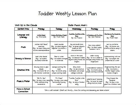 Printable Completed Lesson Plans Examples Toddlers