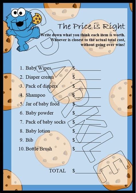 printable cookie monster baby shower games