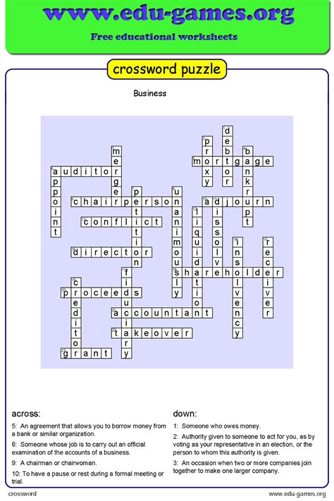 Example of a Printable crossword maker free worksheet for classroom use