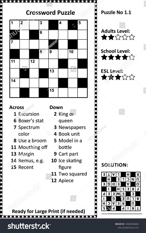 Example of a printable crossword puzzle grid with a separate solution key