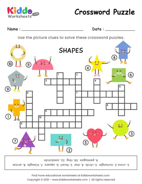 Example of a printable crossword puzzle worksheet