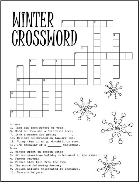Screenshot of printable crossword puzzles winter crossword template in use