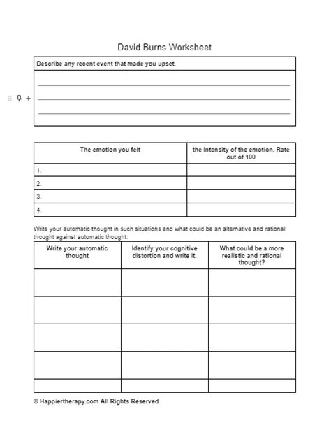 Printable David Burns Worksheets