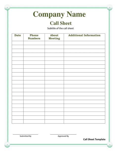 Printable Domain_7O Call Sheet