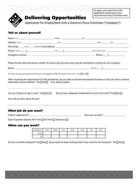 printable dominos job application form