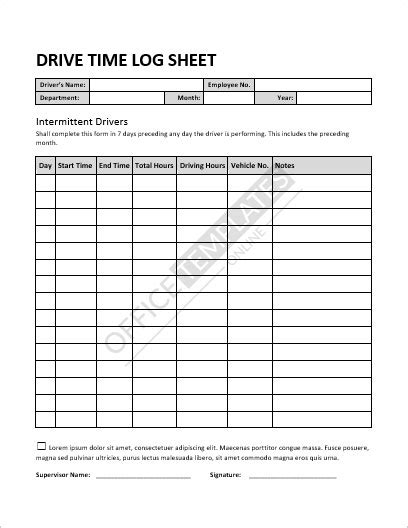 Printable Drive Time Log Sheet