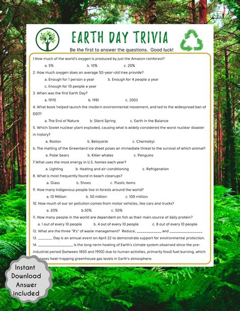 printable earth day trivia quiz
