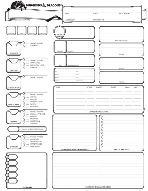 Printable Editable Dnd 5Th Ed Character Sheet