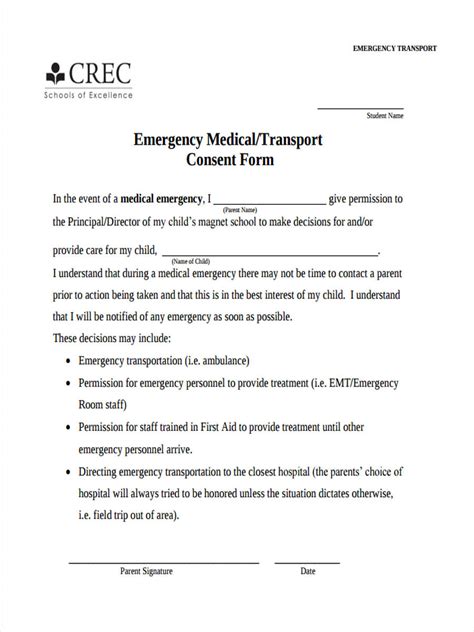 Printable Emergency Consent Form