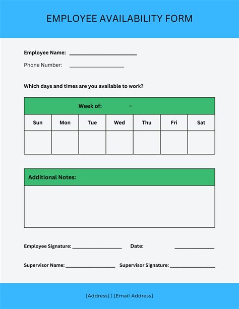 Printable Employee Availability Sheets