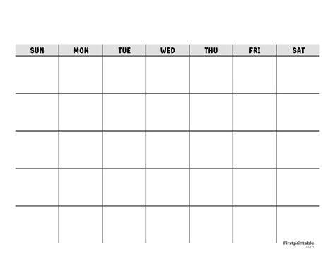 Printable Empty Calendar Table