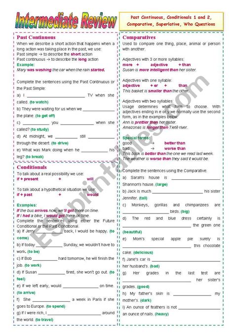 Printable English Lessons Intermediate