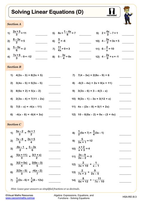 Printable Equations Worksheets