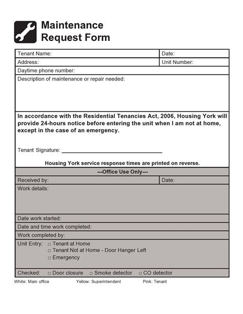 Printable Equipment Maintenance Request