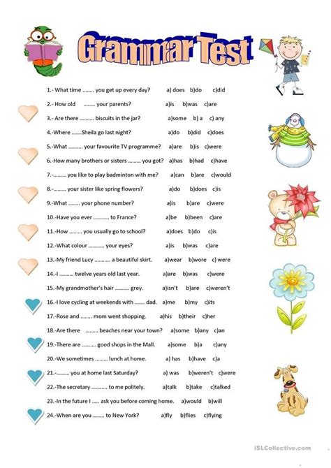 Printable Esl Grammar Tests