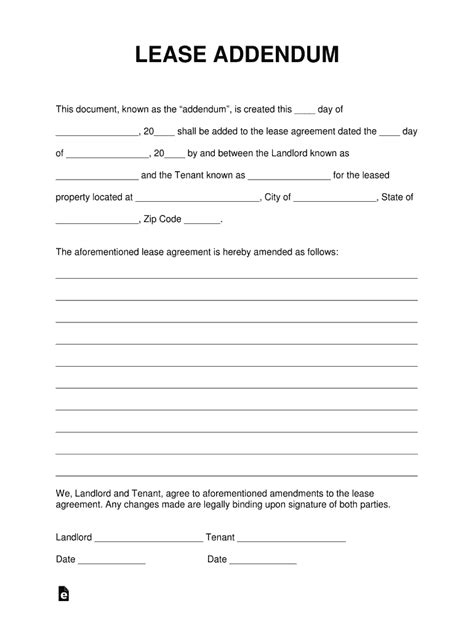 Printable Example Of Lease Addendum