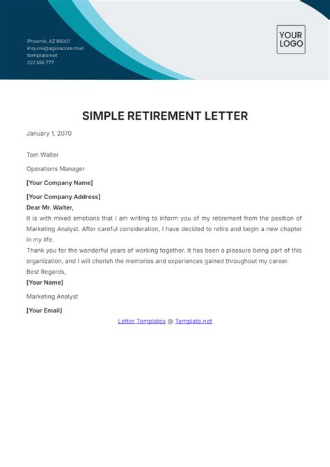 Printable Example Of Simple Retirement Letter