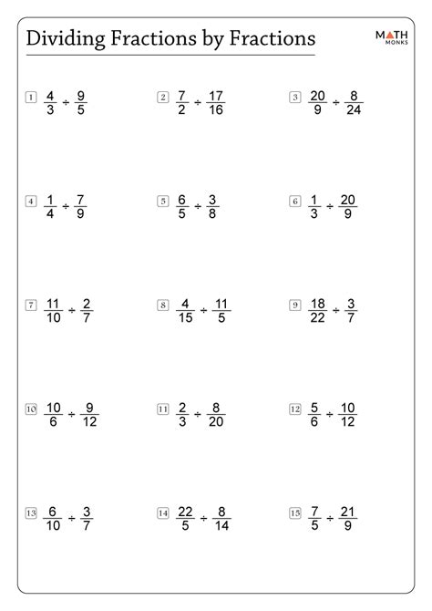 Printable Examples Of Dividing Fractions With Key