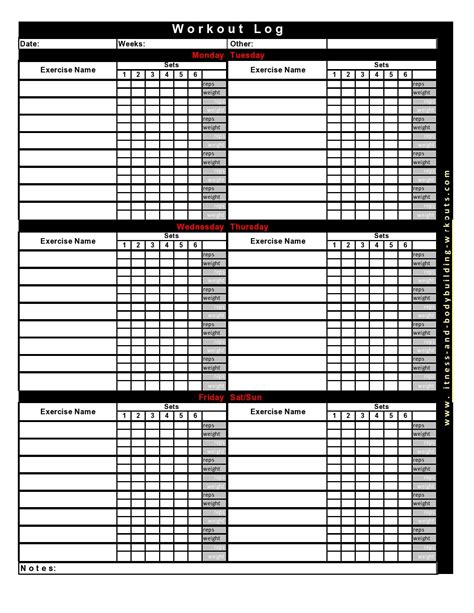 Printable Exercise Log Bodybuilding