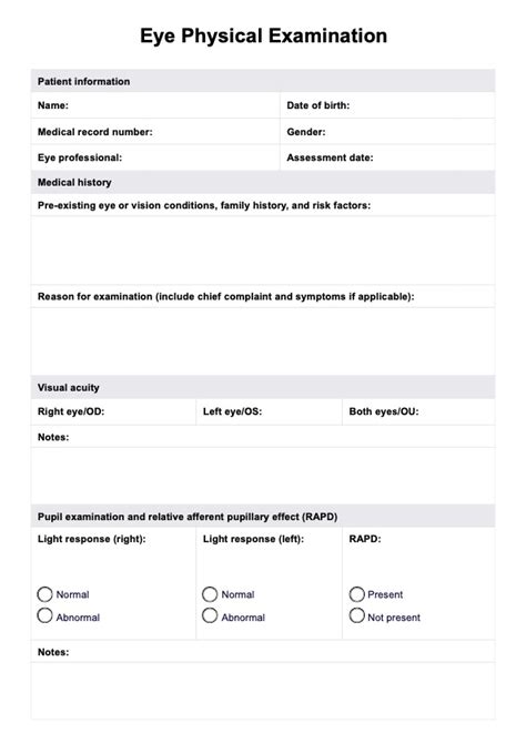 Printable Eye Exam Form Pdf