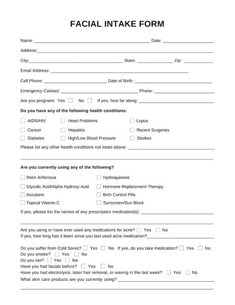 Printable Facial Intake Form