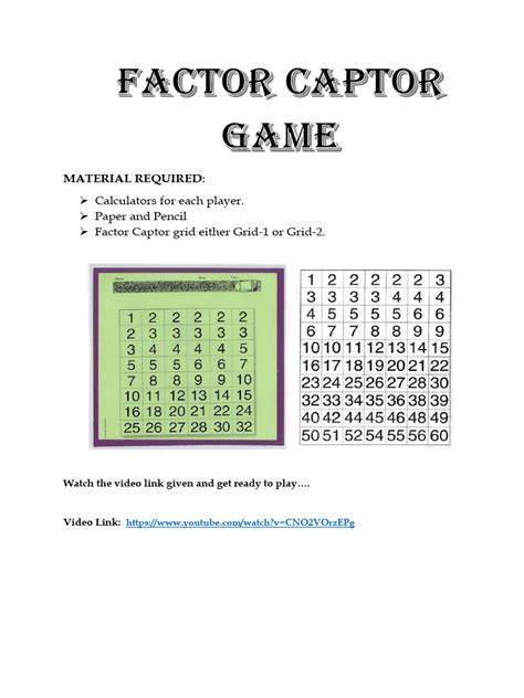 Printable Factor Captor Grid 2