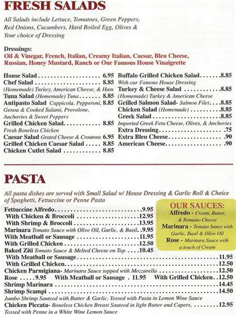 Printable Fairmount Pizza Menu