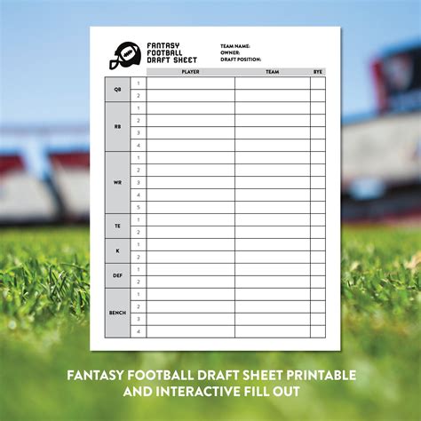 Printable Fantasy Footbal Draft Sheets