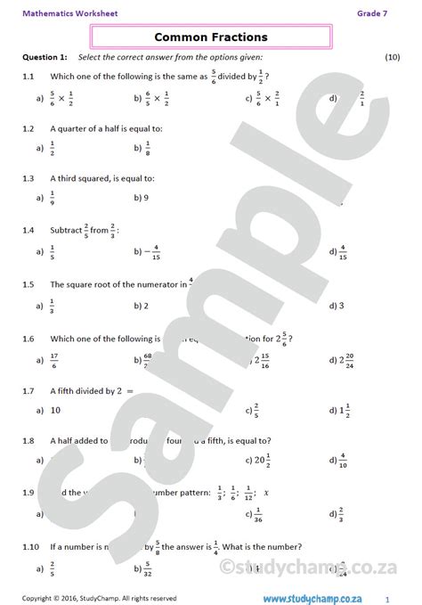 Printable Faractions Practice Problems