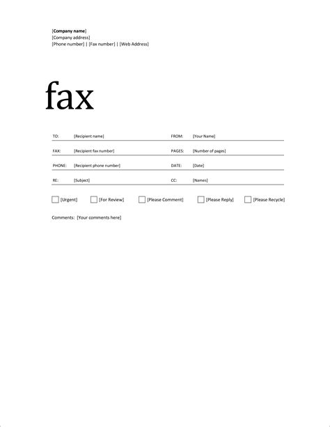 Printable Fax Template Word