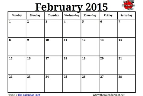Printable Feb 2015 Calendar