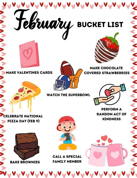 Printable Febuary Bucket List