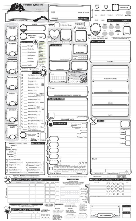 Printable Fifth Edition Character Sheets